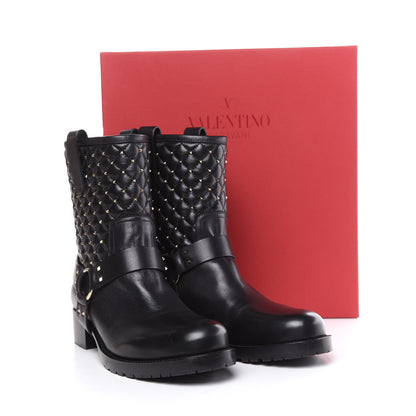 Valentino Garavani Calfskin Nappa Rockstud Spike 20mm Biker Boots 41 Black 10 of 10