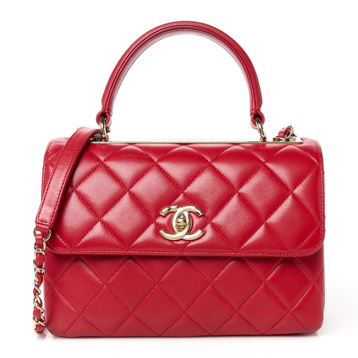 Lambskin Quilted Small Trendy CC Flap Dual Handle Bag Red