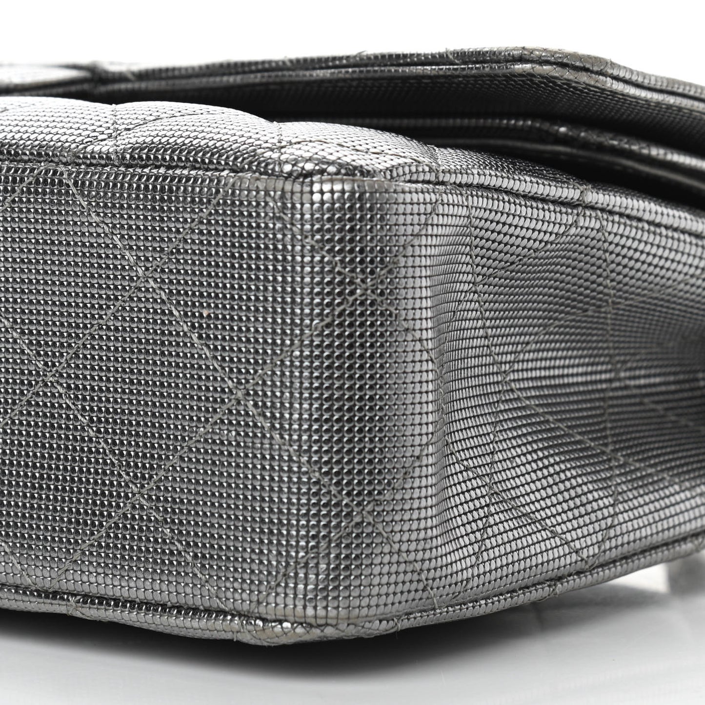 Calfskin Metallic Pixel Effect Medium Double Flap Silver