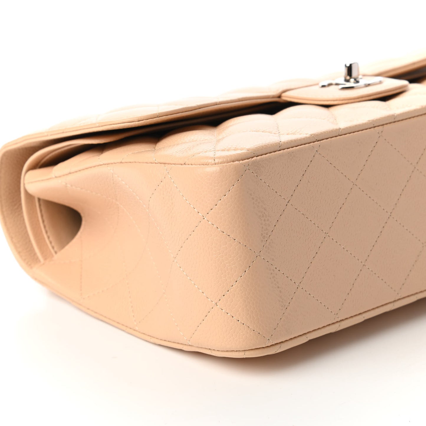 Caviar Quilted Jumbo Double Flap Light Beige