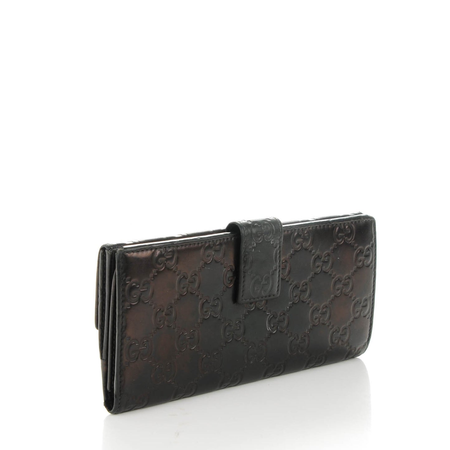 Guccissima Margaux Calfskin Metal Bar Continental Flap Wallet Black