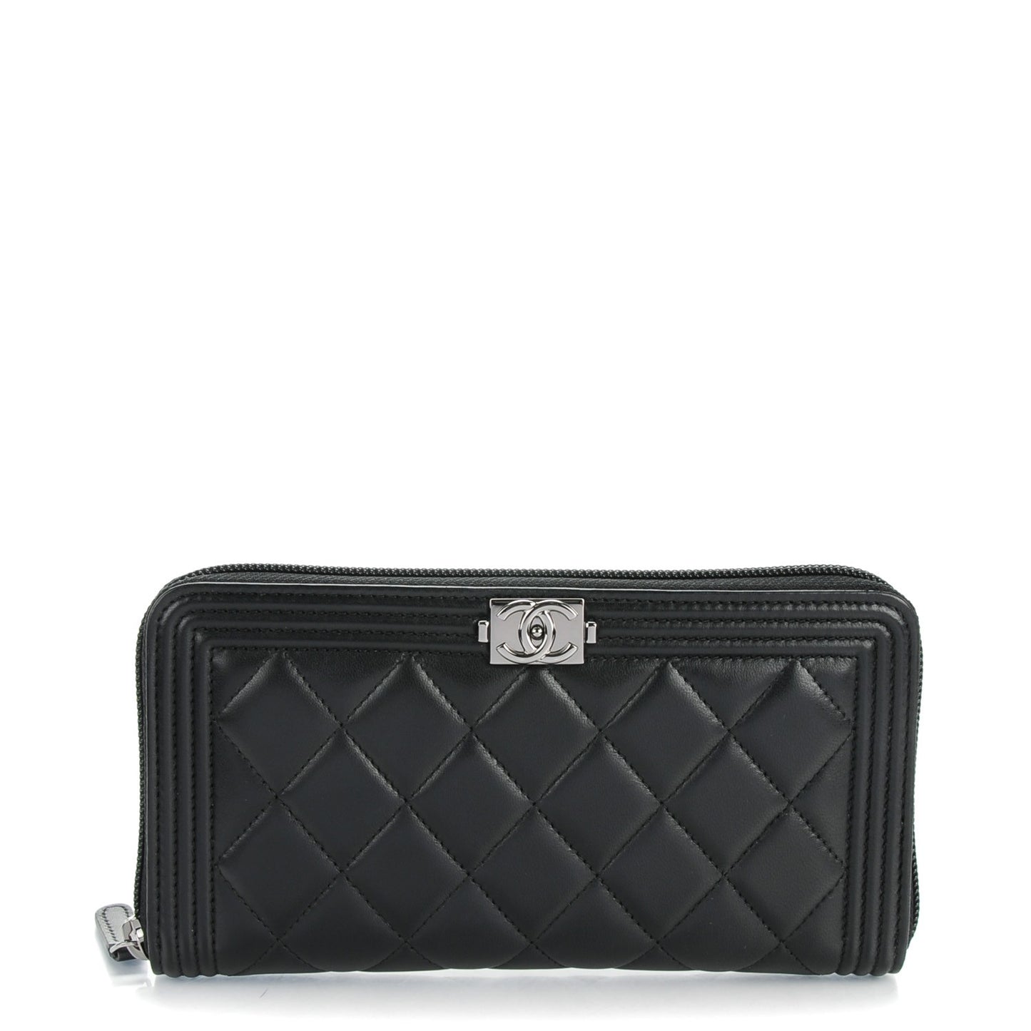 Lambskin Quilted Boy Zip Around Wallet Black