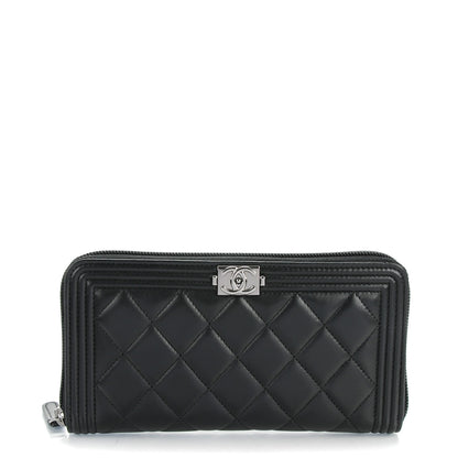 Chanel Lambskin Quilted Boy Zip Around Wallet Black 1 of 8