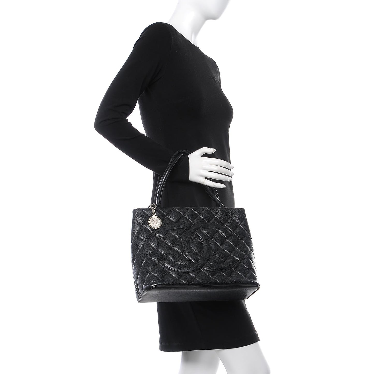 Caviar Quilted Medallion Tote Black
