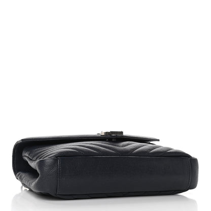 Saint Laurent Sheepskin Matelasse Chevron Monogram Medium College Bag Deep Marine 4 of 10