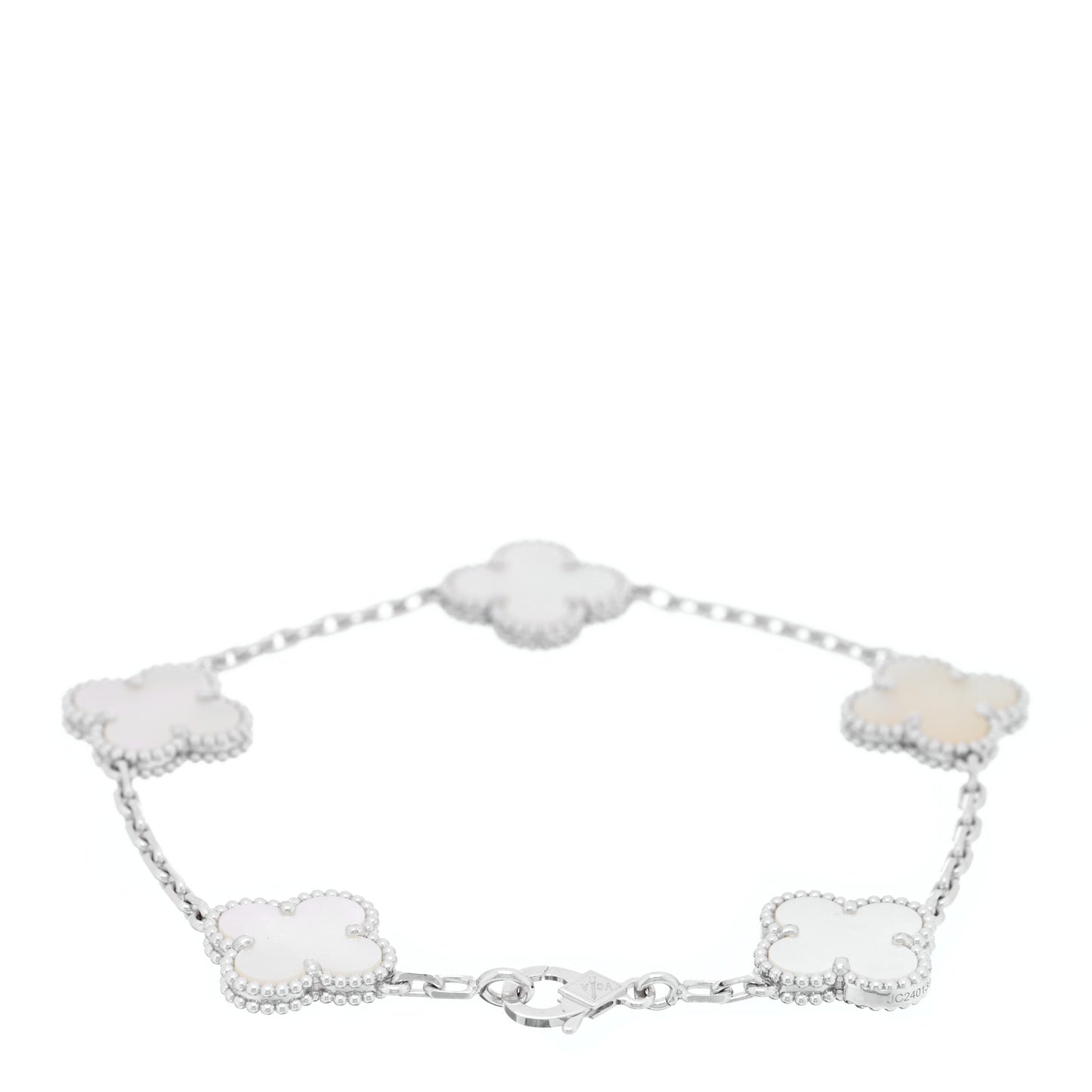 18K White Gold Mother of Pearl 5 Motifs Vintage Alhambra Bracelet