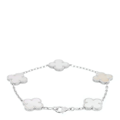 Van Cleef & Arpels 18K White Gold Mother of Pearl 5 Motifs Vintage Alhambra Bracelet 2 of 4