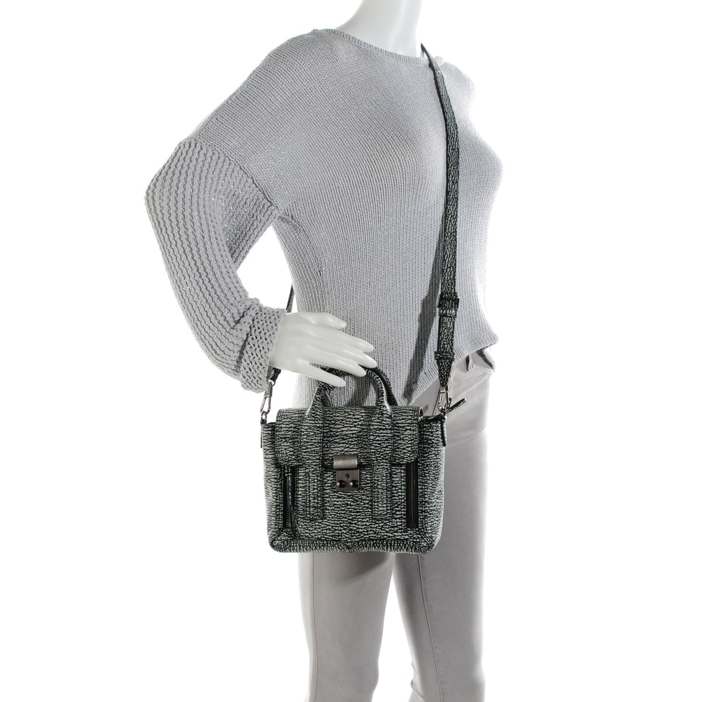 3.1 Textured Calfskin Mini Pashli Satchel Black White
