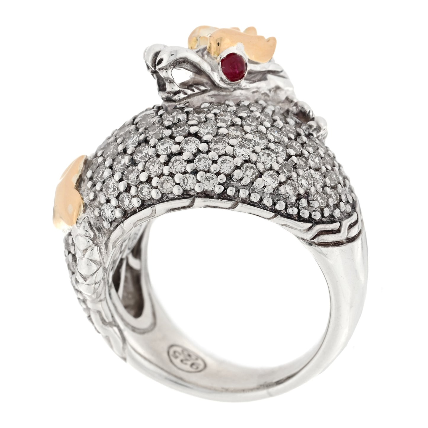 Sterling Silver 18K Yellow Gold Diamond Naga Dragon Dome Ring 49 4.75