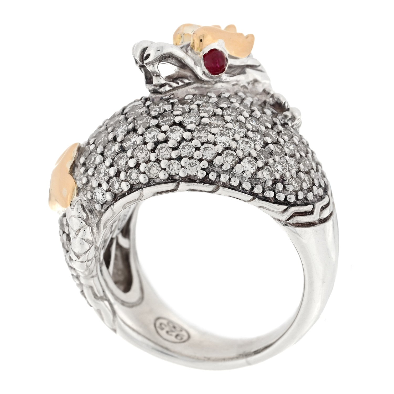 John Hardy Sterling Silver 18K Yellow Gold Diamond Naga Dragon Dome Ring 49 4.75 5 of 5