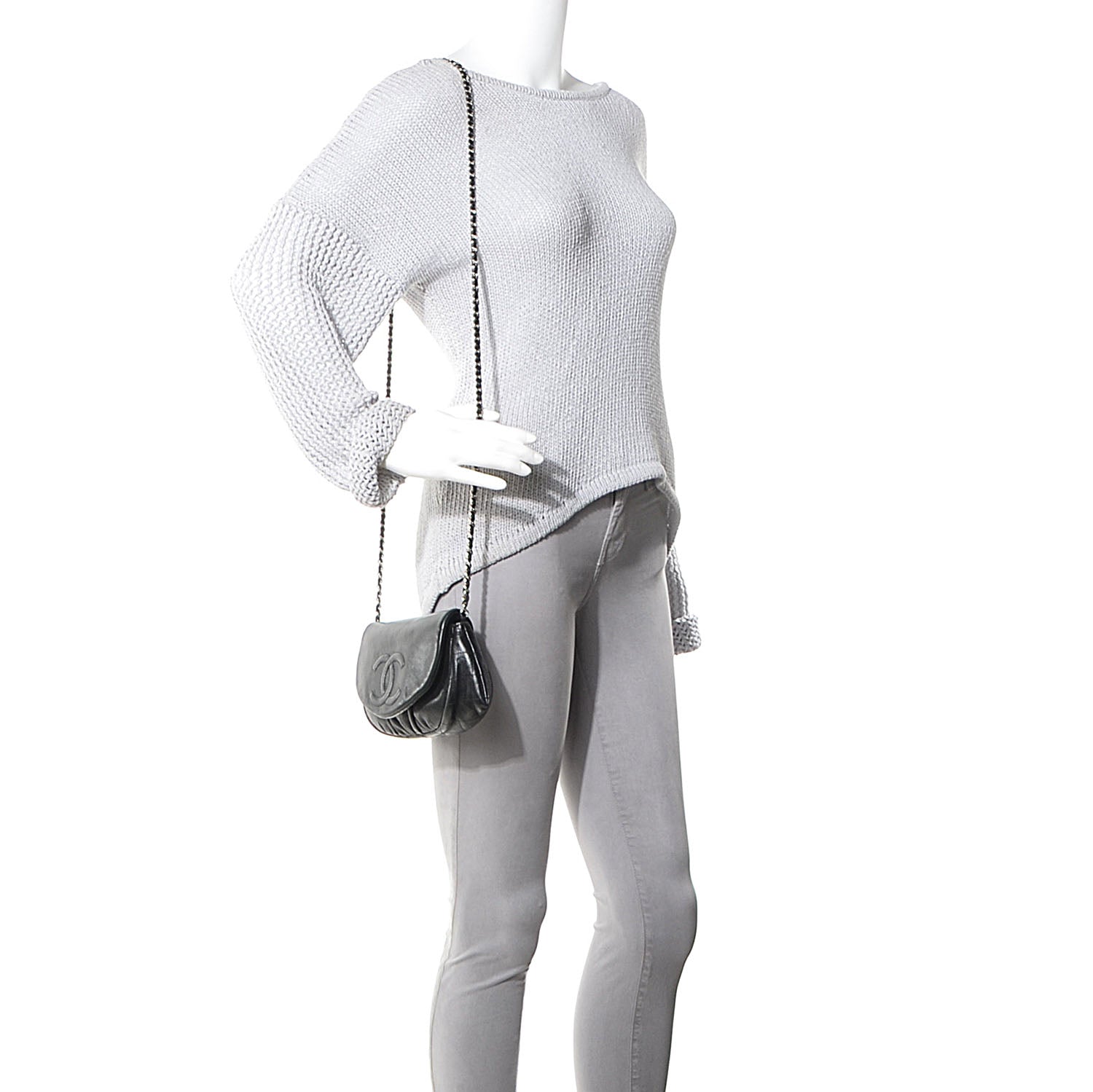 Chanel Lambskin Half Moon Wallet On Chain WOC Black 2 of 8