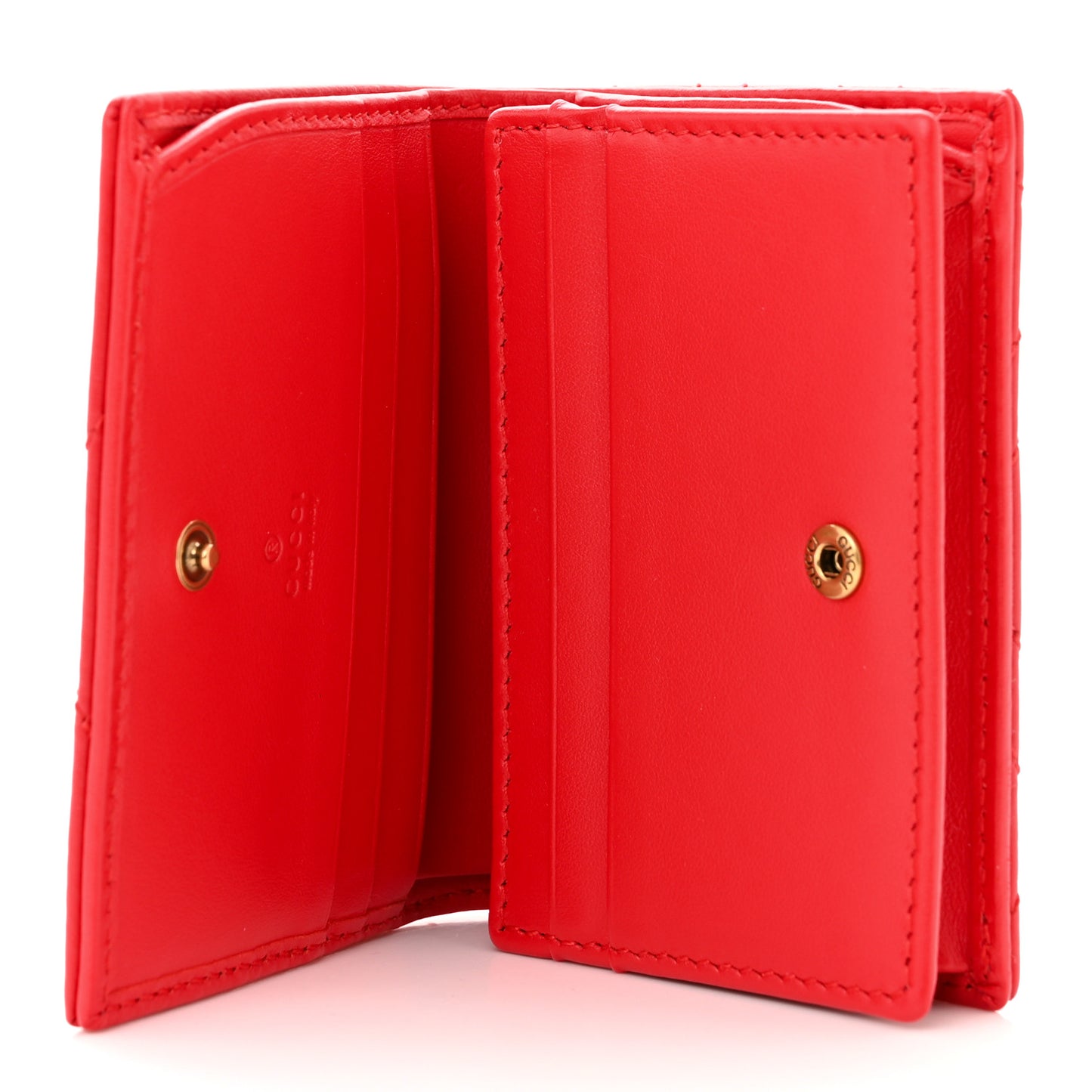 Calfskin Matelasse GG Marmont Card Case Wallet Hibiscus Red