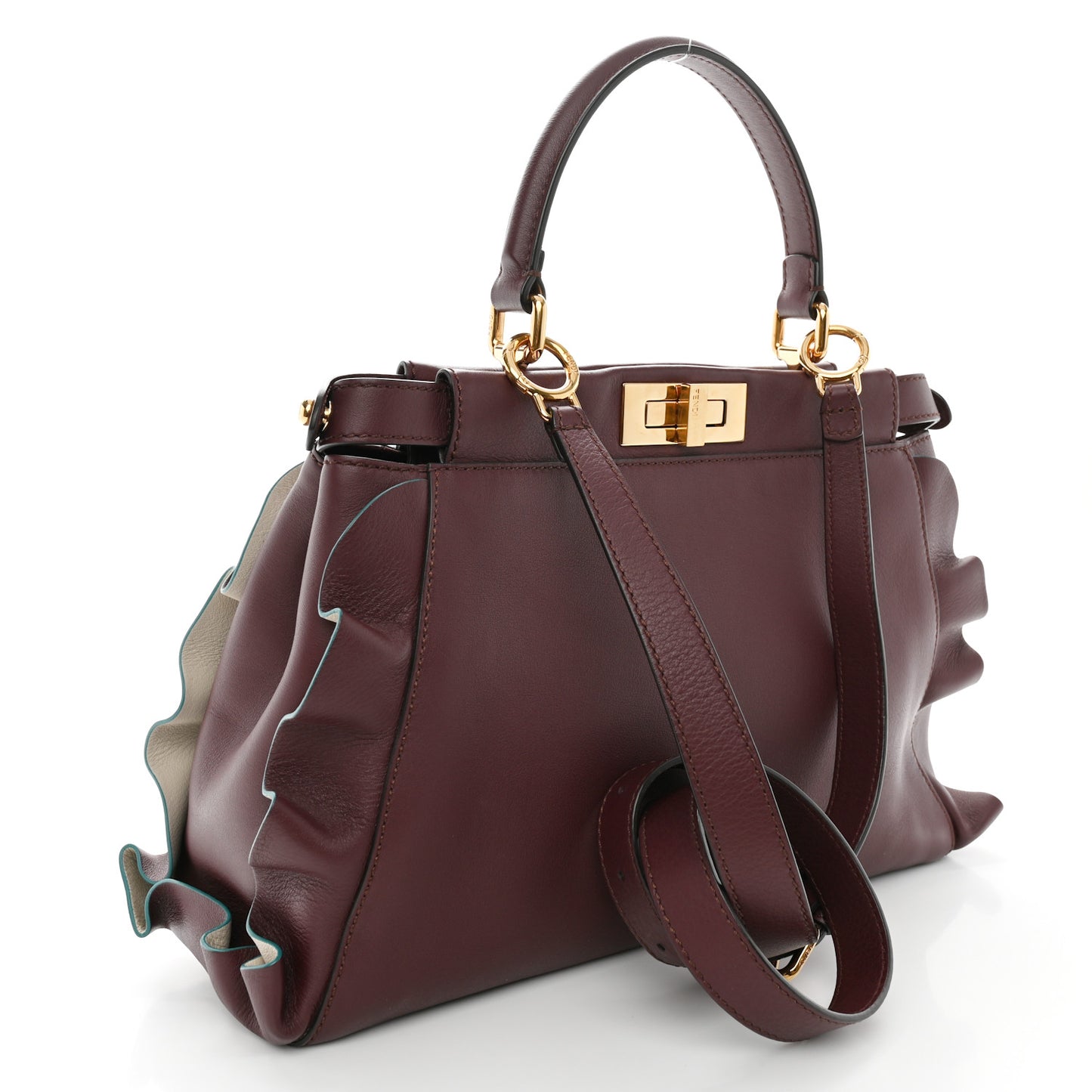 Vitello Seta Waves Bi-Color Medium Peekaboo Iconic Satchel Bordeaux Latte