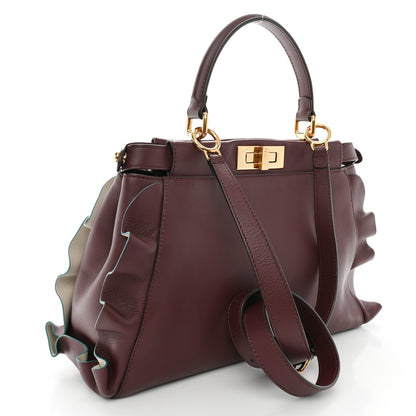 Fendi Vitello Seta Waves Bi-Color Medium Peekaboo Iconic Satchel Bordeaux Latte 3 of 11