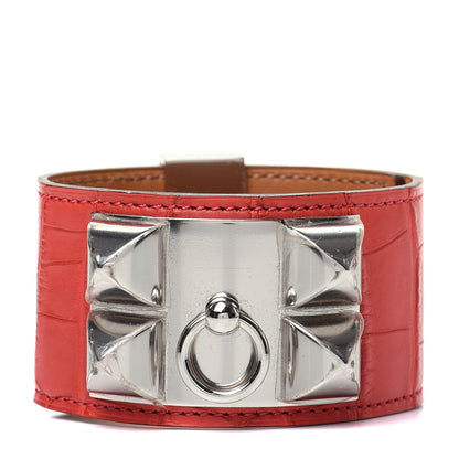 Hermes Matte Alligator Collier De Chien CDC Bracelet L Geranium 1 of 5