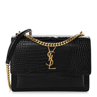 Saint Laurent Calfskin Crocodile Embossed Medium Monogram Sunset Black 1 of 9