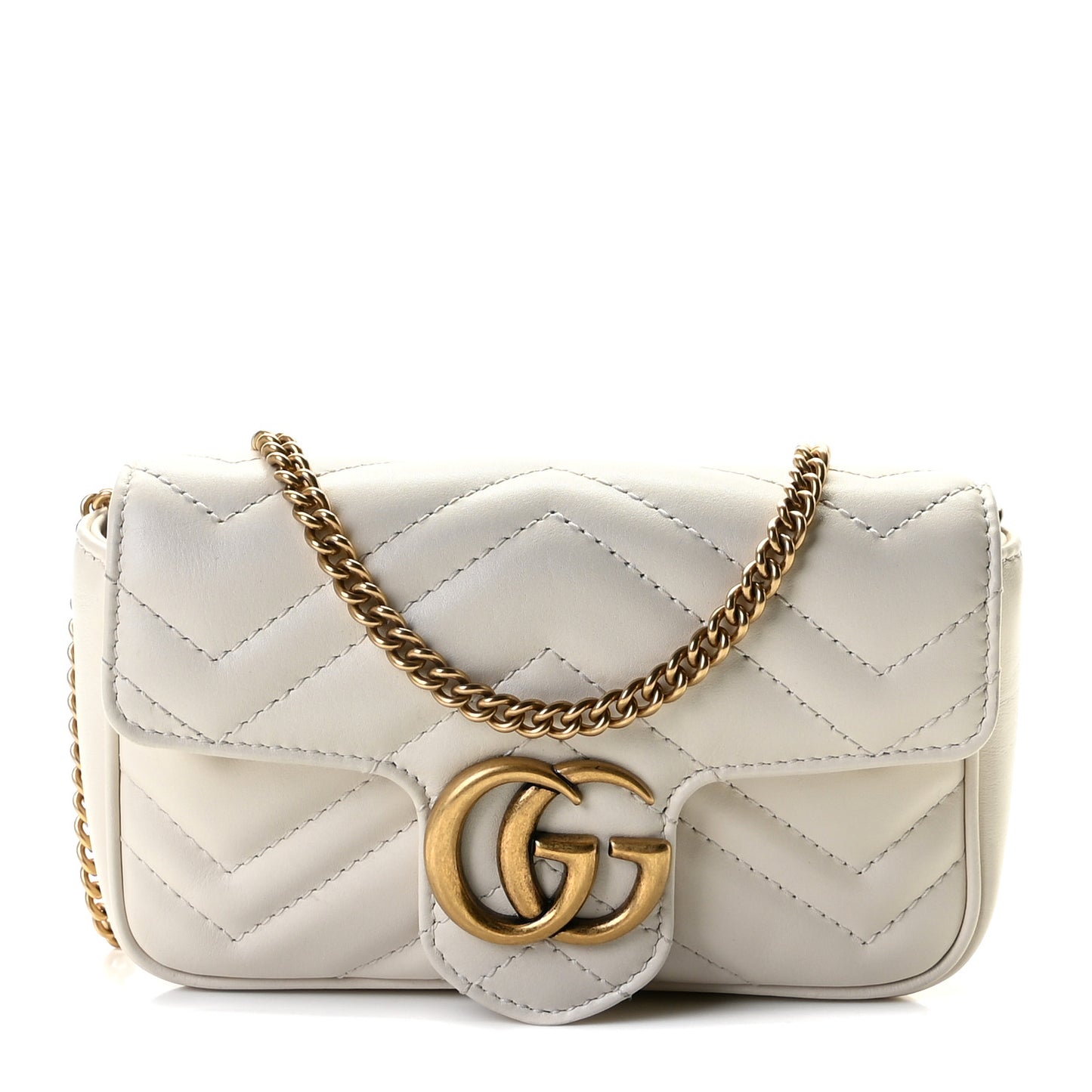 Calfskin Matelasse Super Mini GG Marmont Shoulder Bag White