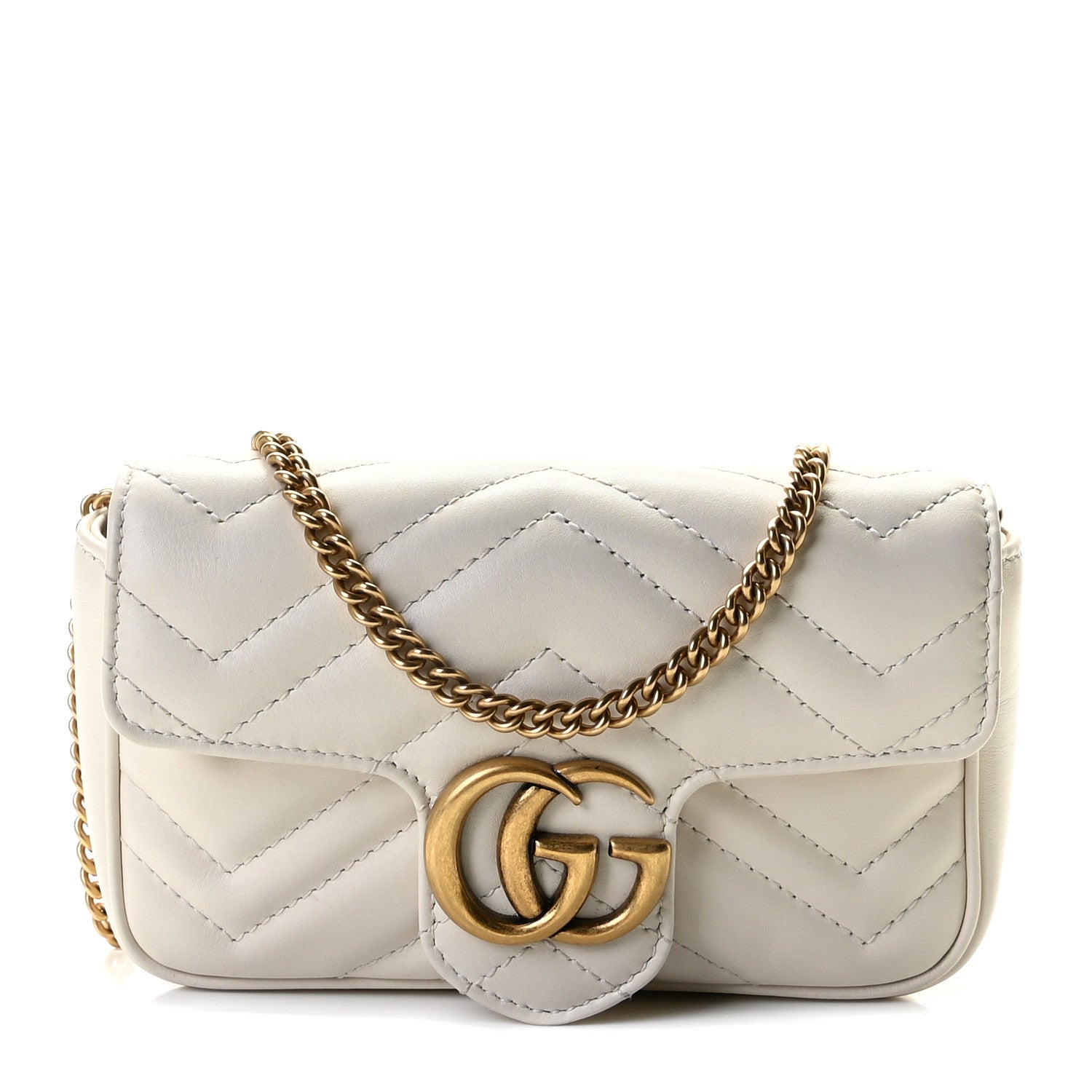 Gucci Calfskin Matelasse Super Mini GG Marmont Shoulder Bag White 1 of 8
