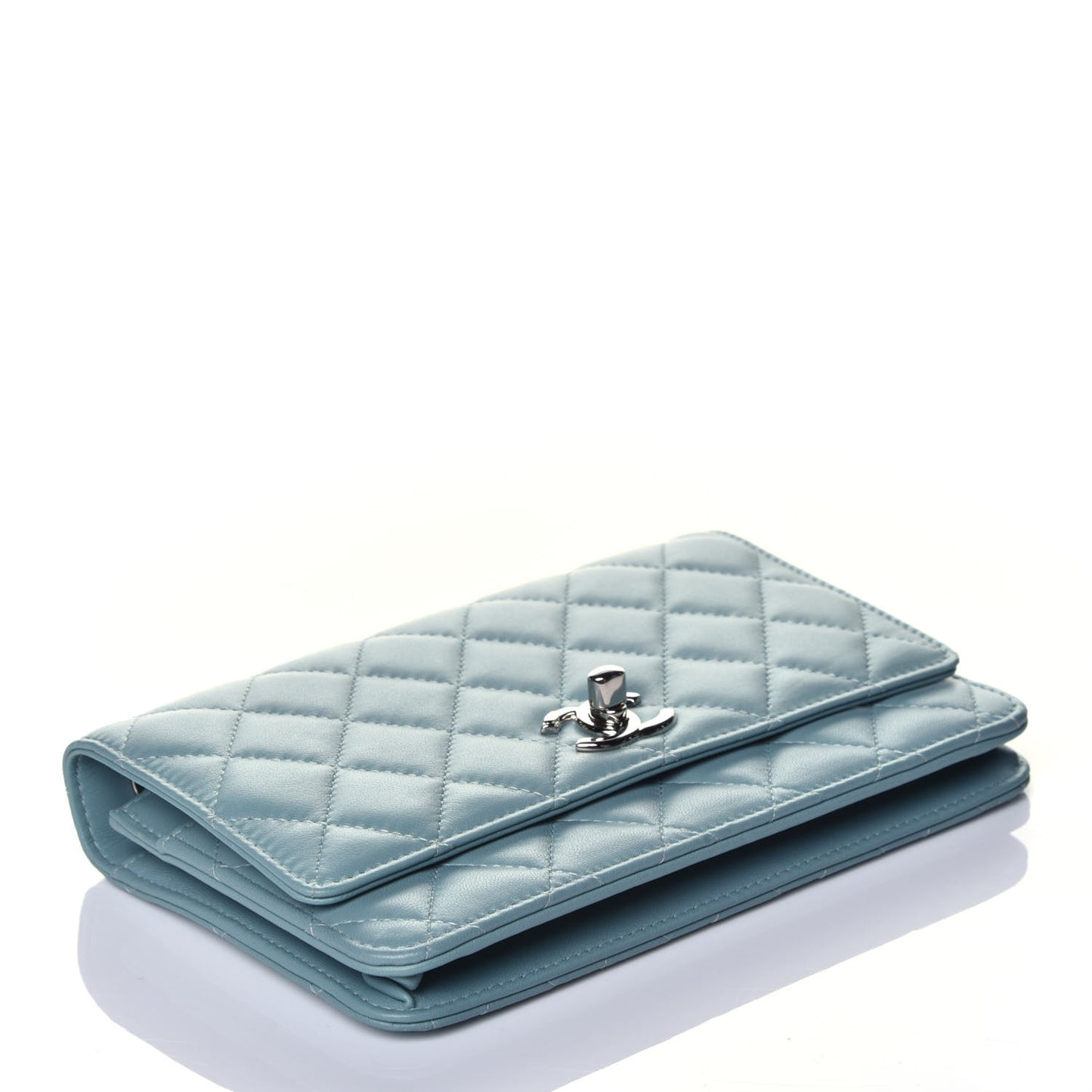 Lambskin Quilted Trendy CC Wallet On Chain WOC Light Blue