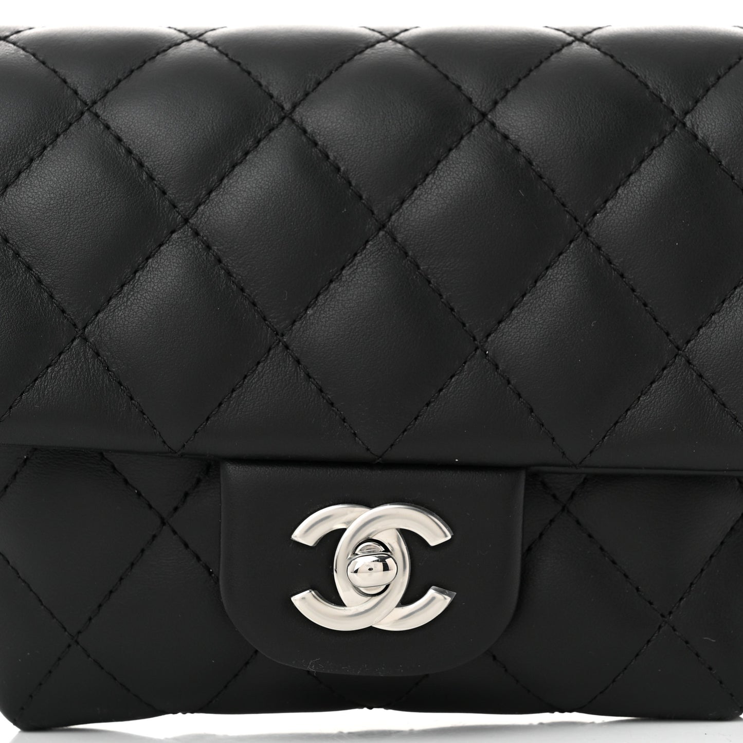 Calfskin Quilted CC Uniform Flap Belt Bag Black