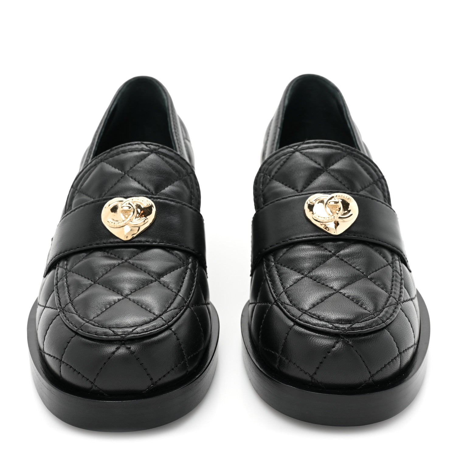 Chanel Lambskin Quilted CC Heart Loafers 37 Black 2 of 9
