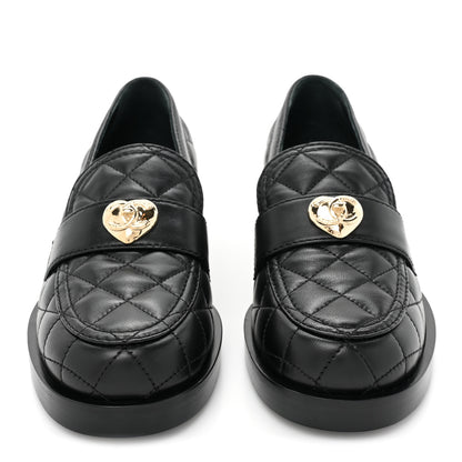 Chanel Lambskin Quilted CC Heart Loafers 37 Black 2 of 9