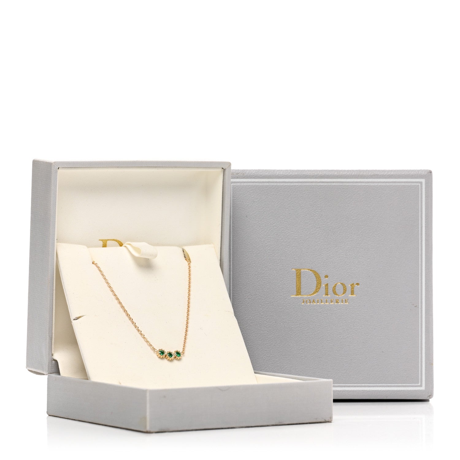 Christian Dior 18K Yellow Gold Emerald Mimirose Pendant Necklace