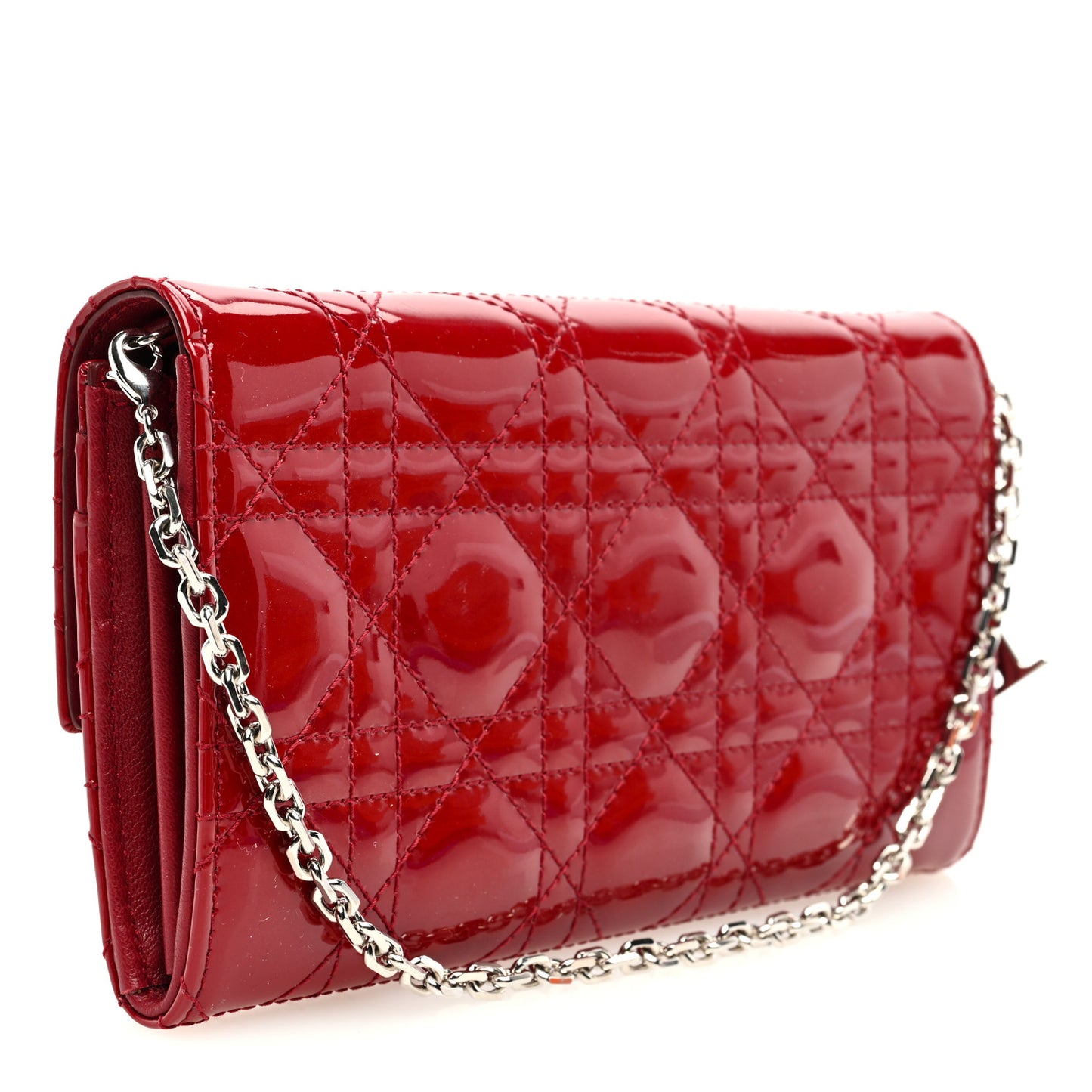 Patent Cannage Lady Dior Rendezvous Wallet On Chain Rouge Ceris