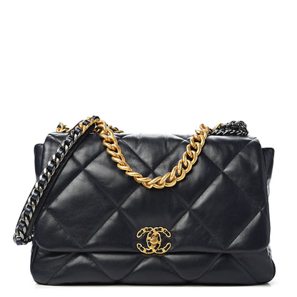 Chanel Shiny Goatskin Quilted Maxi 19 Flap Navy Blue 1 of 11