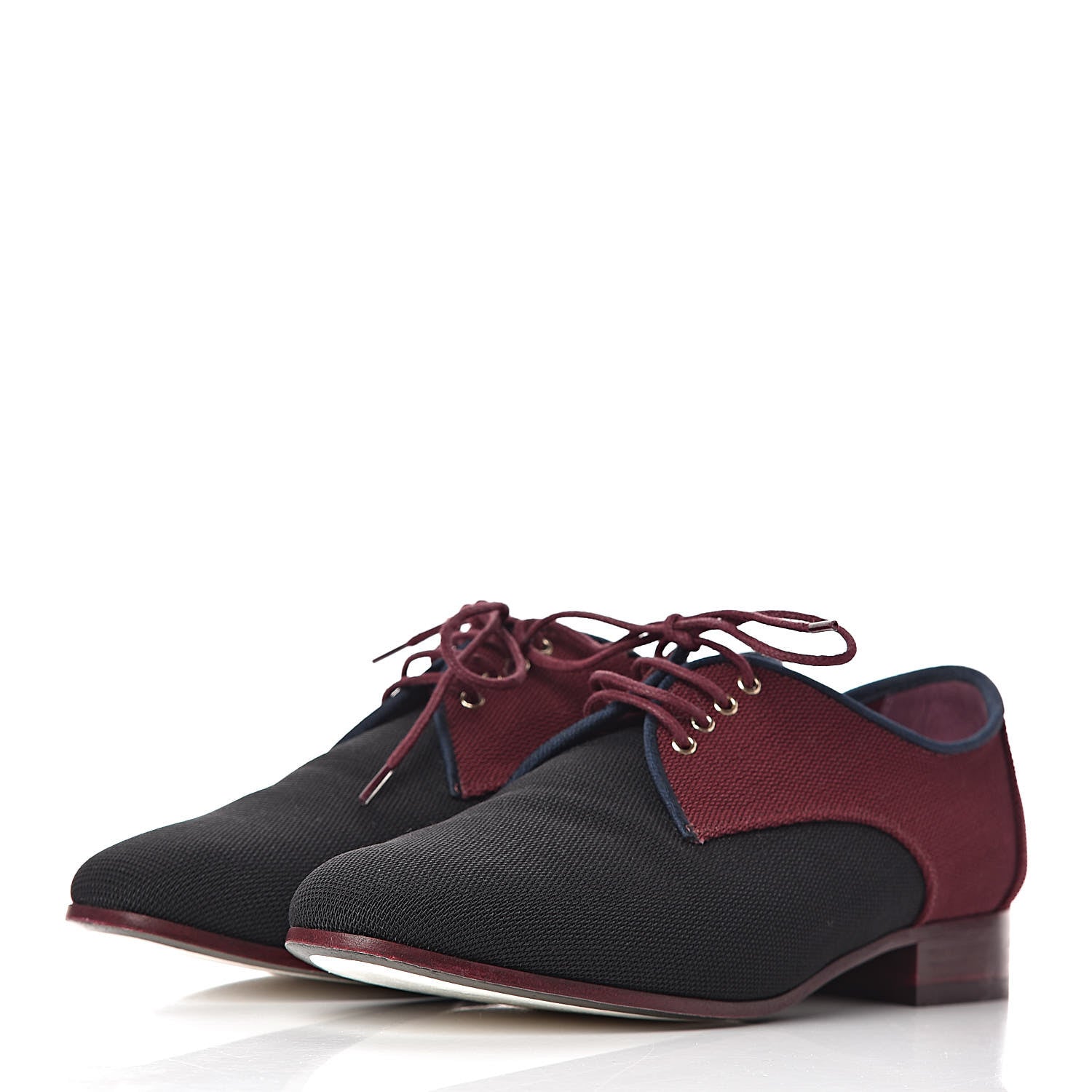 Chanel Fabric Lace Up CC Oxfords 36.5 Burgundy Black 3 of 11