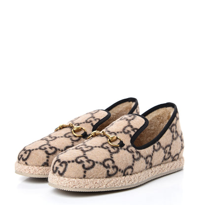 Gucci Covered Wool GG Monogram Mens Fria Horsebit Loafers 5 Beige Ebony Black Butterscotch 3 of 10