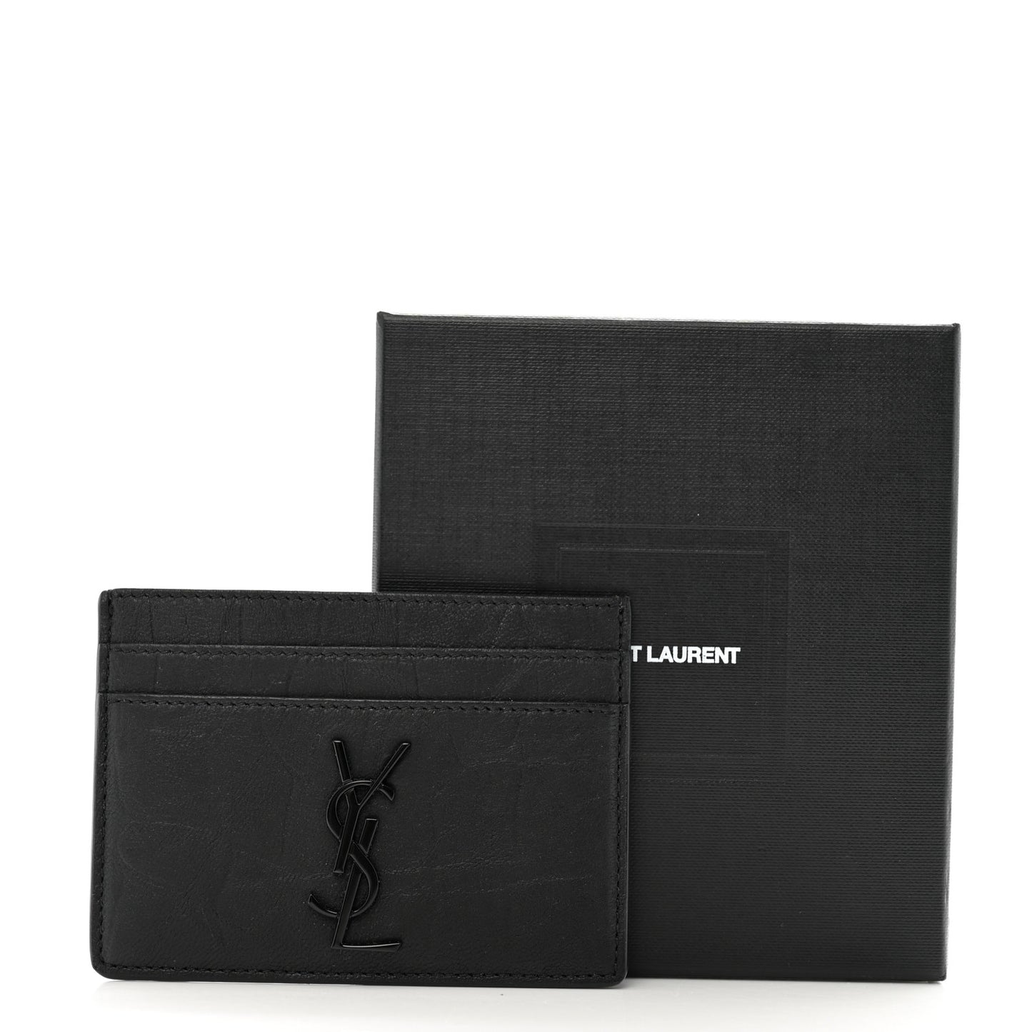Calfskin Crocodile Embossed Monogram Credit Card Case Black