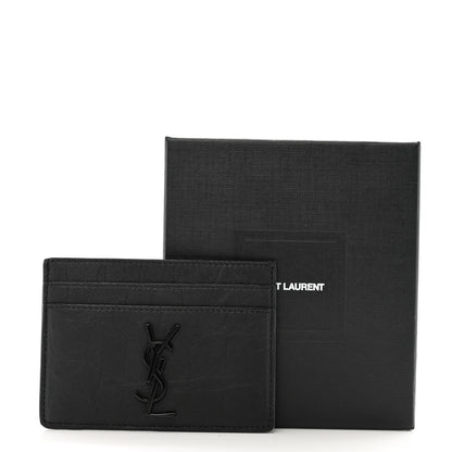 Saint Laurent Calfskin Crocodile Embossed Monogram Credit Card Case Black 8 of 8
