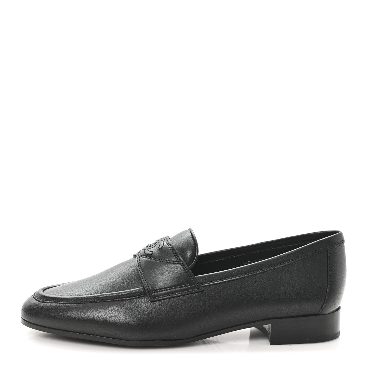 Chanel Calfskin Womens Stitched CC Loafers 38 Black 1 of 10