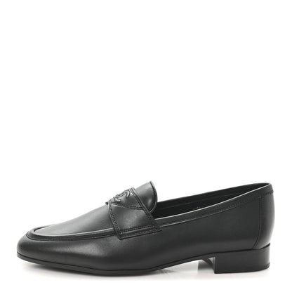 Chanel Calfskin Womens Stitched CC Loafers 38 Black 1 of 10