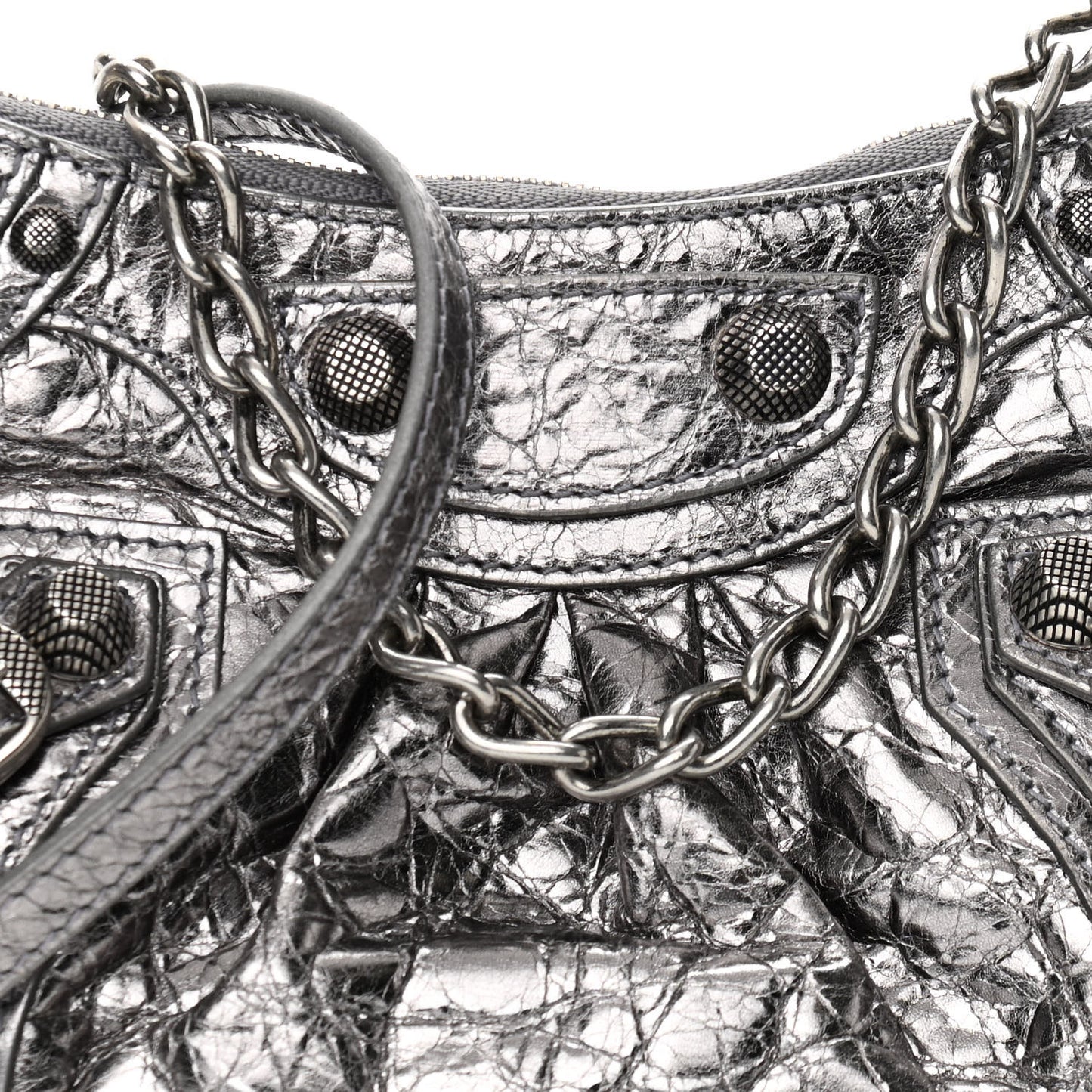 Metallic Agneau Arena Le Cagole Purse With Chain Mini Silver