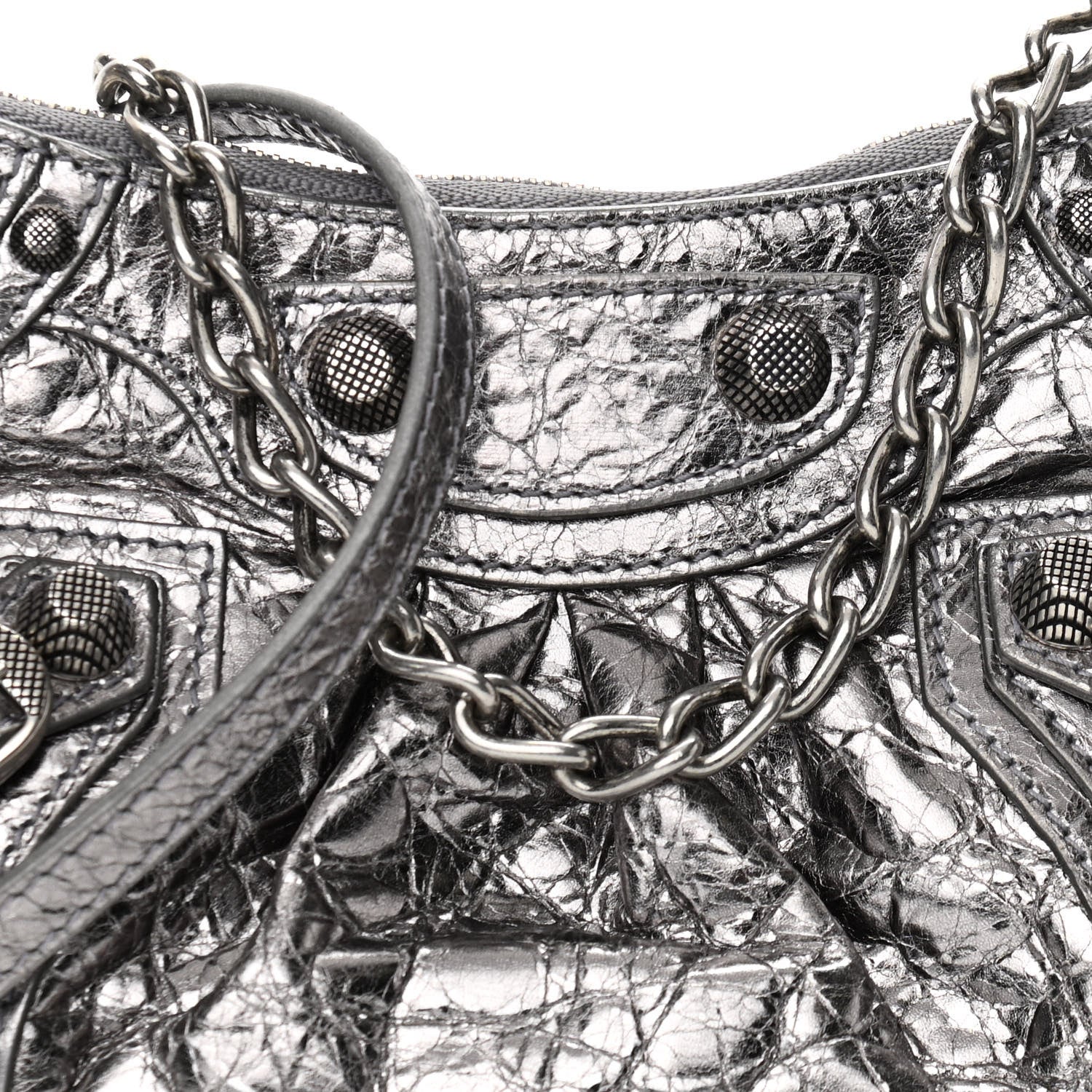 Balenciaga Metallic Agneau Arena Le Cagole Purse With Chain Mini Silver 7 of 9