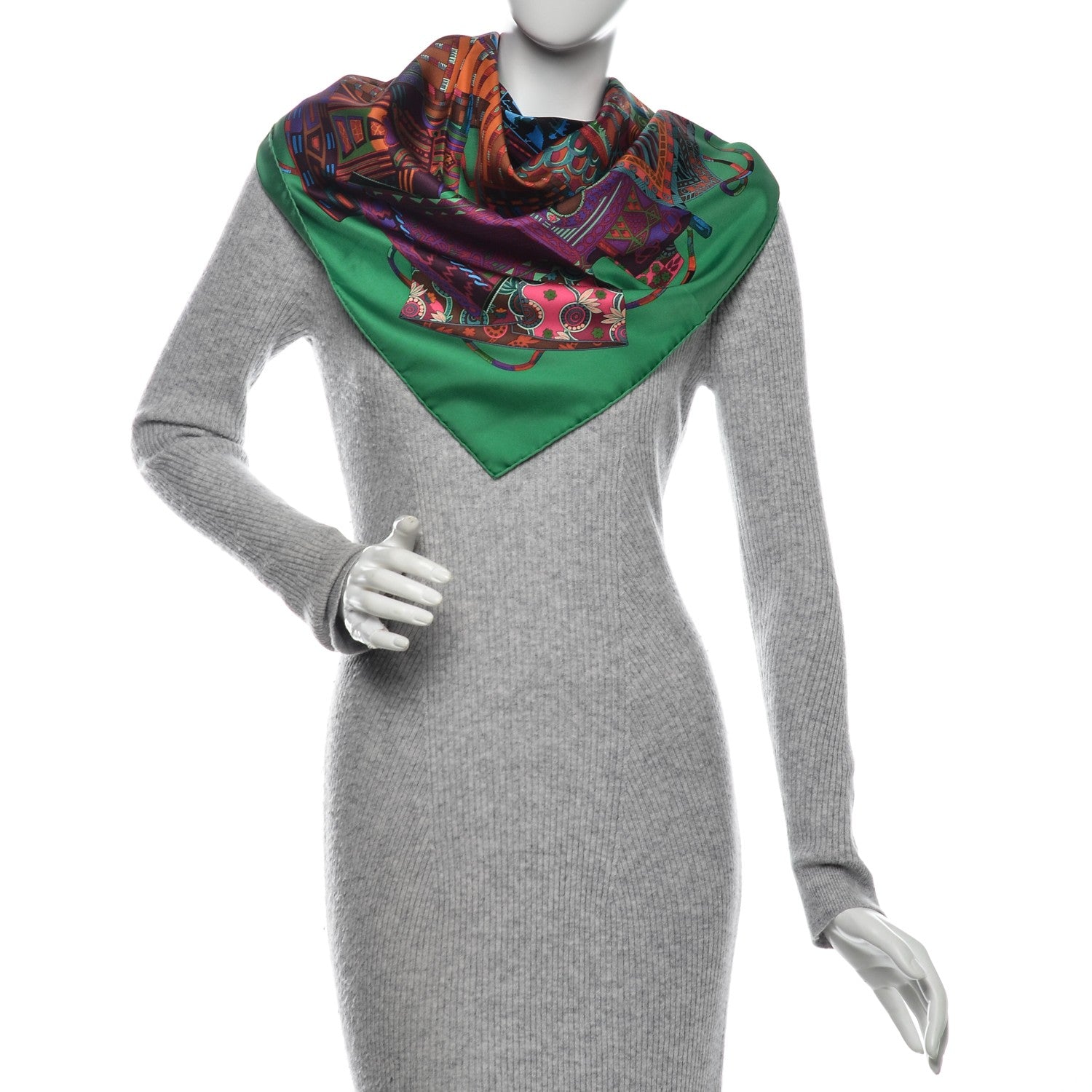 Hermes Silk Voyage En Etoffes Scarf 90 Emeraude Violet Rouge 2 of 7