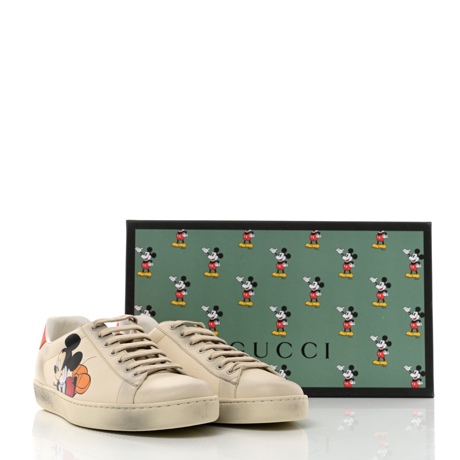 Gucci X DISNEY Miro Soft Calfskin Mickey Mouse Print Mens Ace Sneakers 8.5 Ivory Deep Orange 9 of 9
