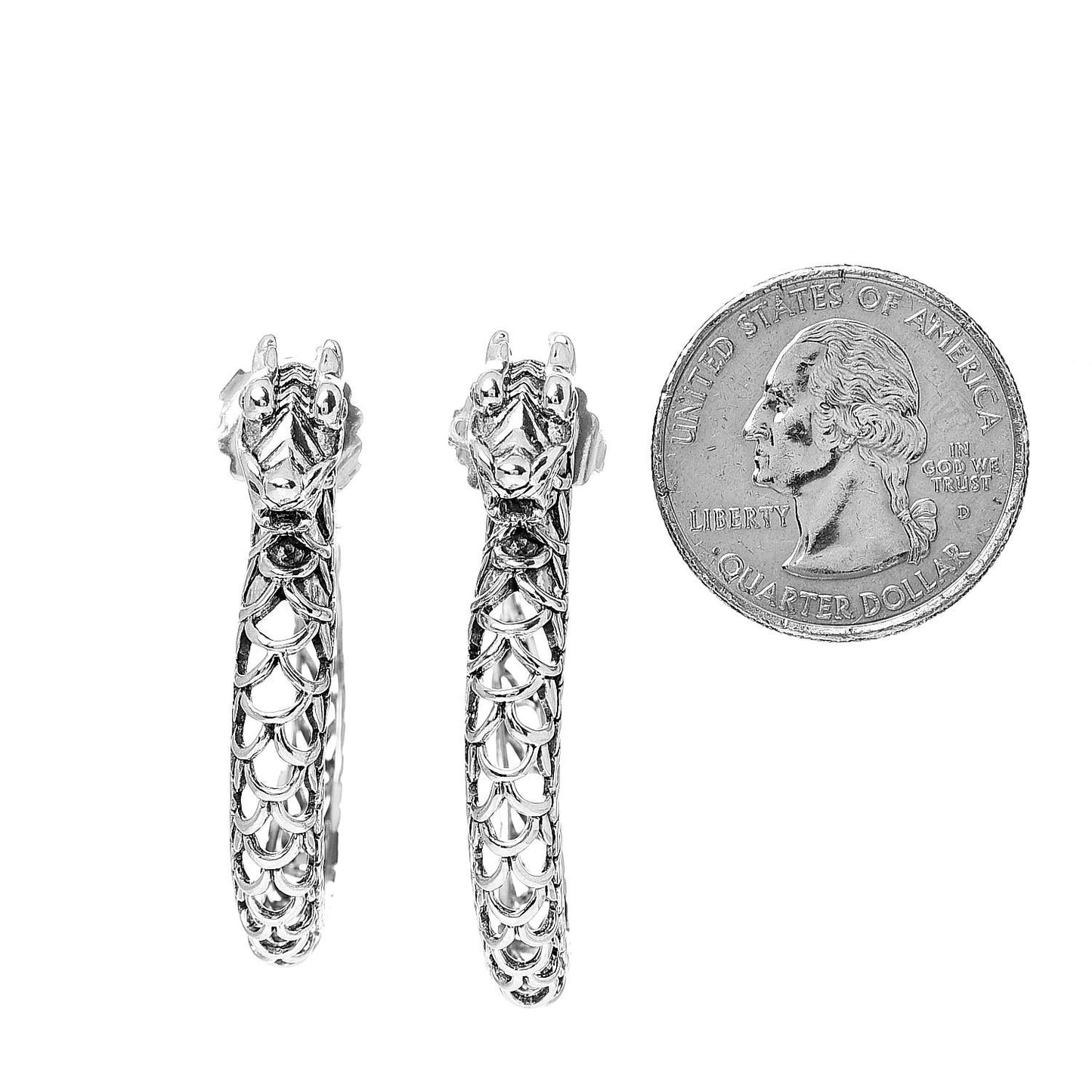 Sterling Silver Naga Dragon Hoop Earrings