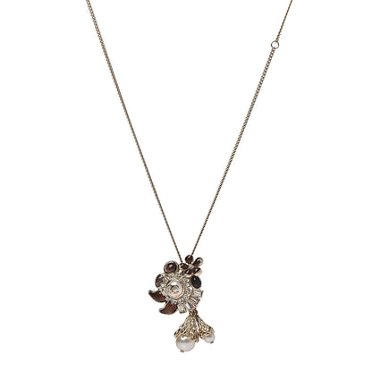 Chanel Gripoix Poured Glass Baguette Crystal Pearl CC Pendant Brown Light Gold 1 of 5