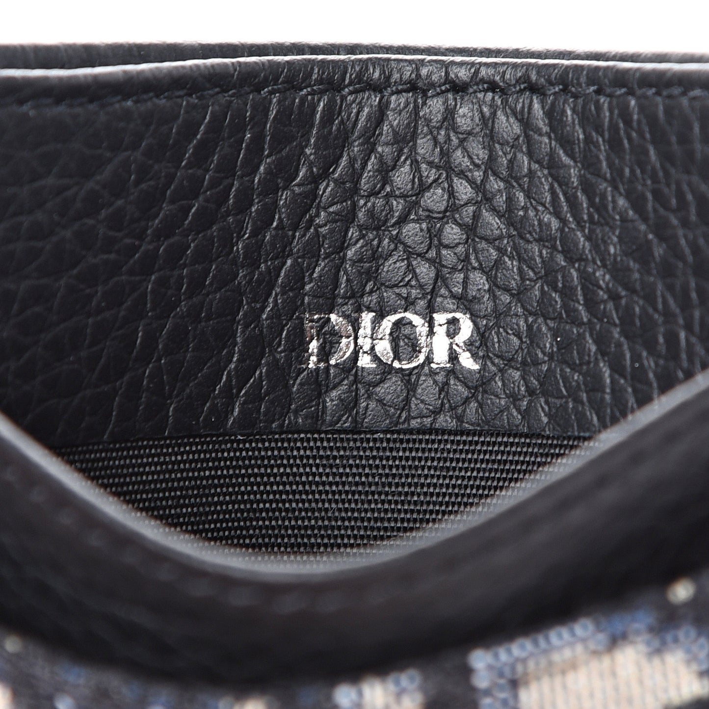 Grained Calfskin Oblique Card Holder Black