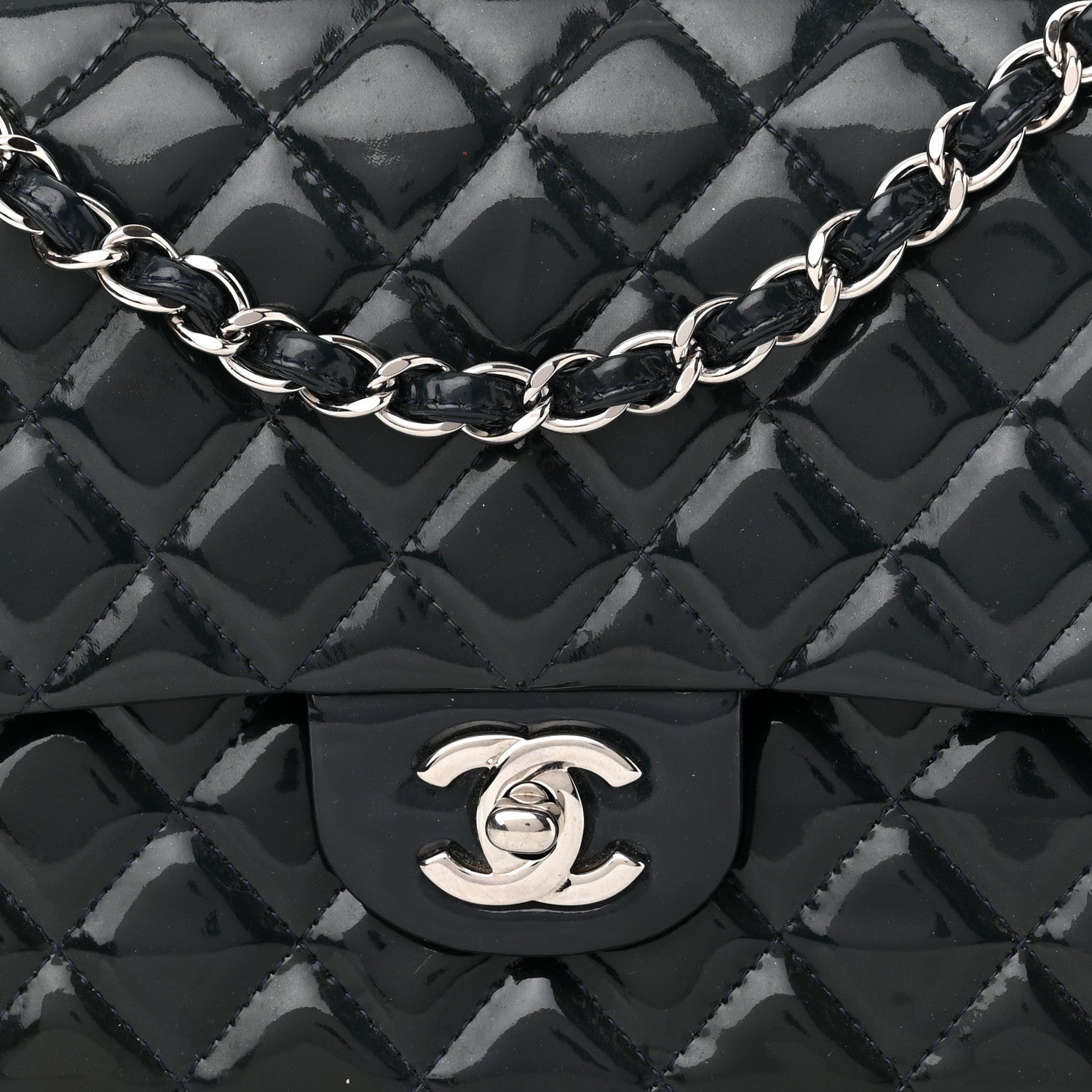 Chanel Patent Quilted Medium Double Flap Navy 8 of 14