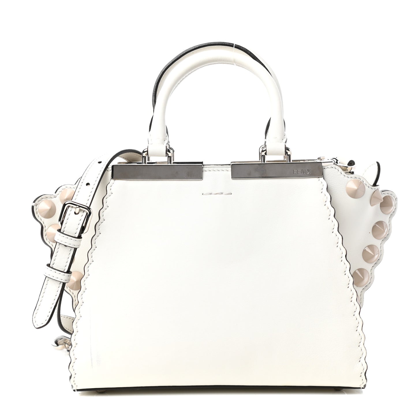 Vitello Dolce Scalloped Studded Mini 3Jours Tote White Ice Nuvola