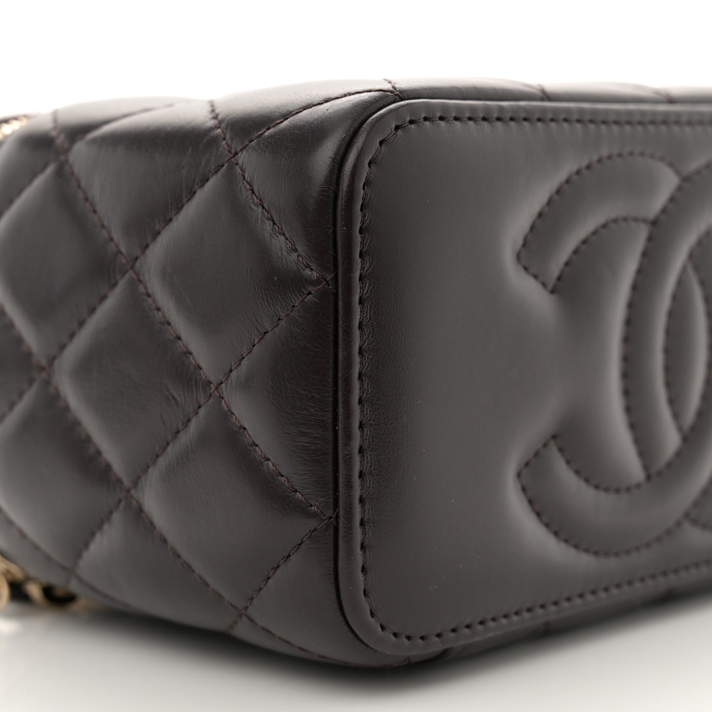 Lambskin Quilted Small Pillow Crush Vanity Case With Chain Black