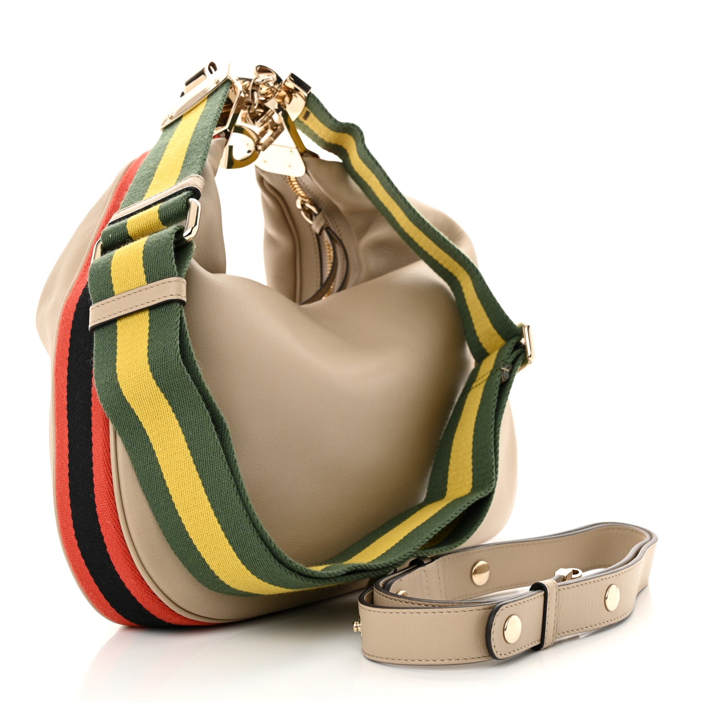 Aria Calfskin Web Large Attache Shoulder Bag Beige