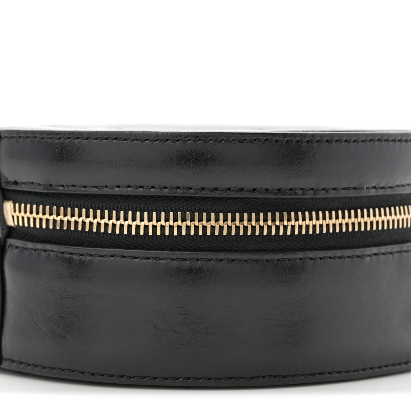 Glazed Calfskin Round As Earth Evening Bag Black