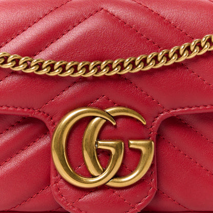 Gucci Calfskin Matelasse Super Mini GG Marmont Shoulder Bag Hibiscus Red 8 of 13