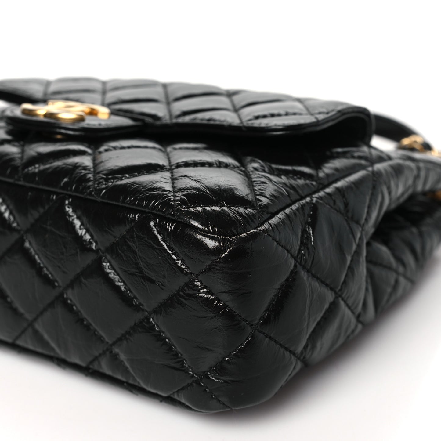 Shiny Crumpled Calfskin Quilted Wavy CC Hobo Black