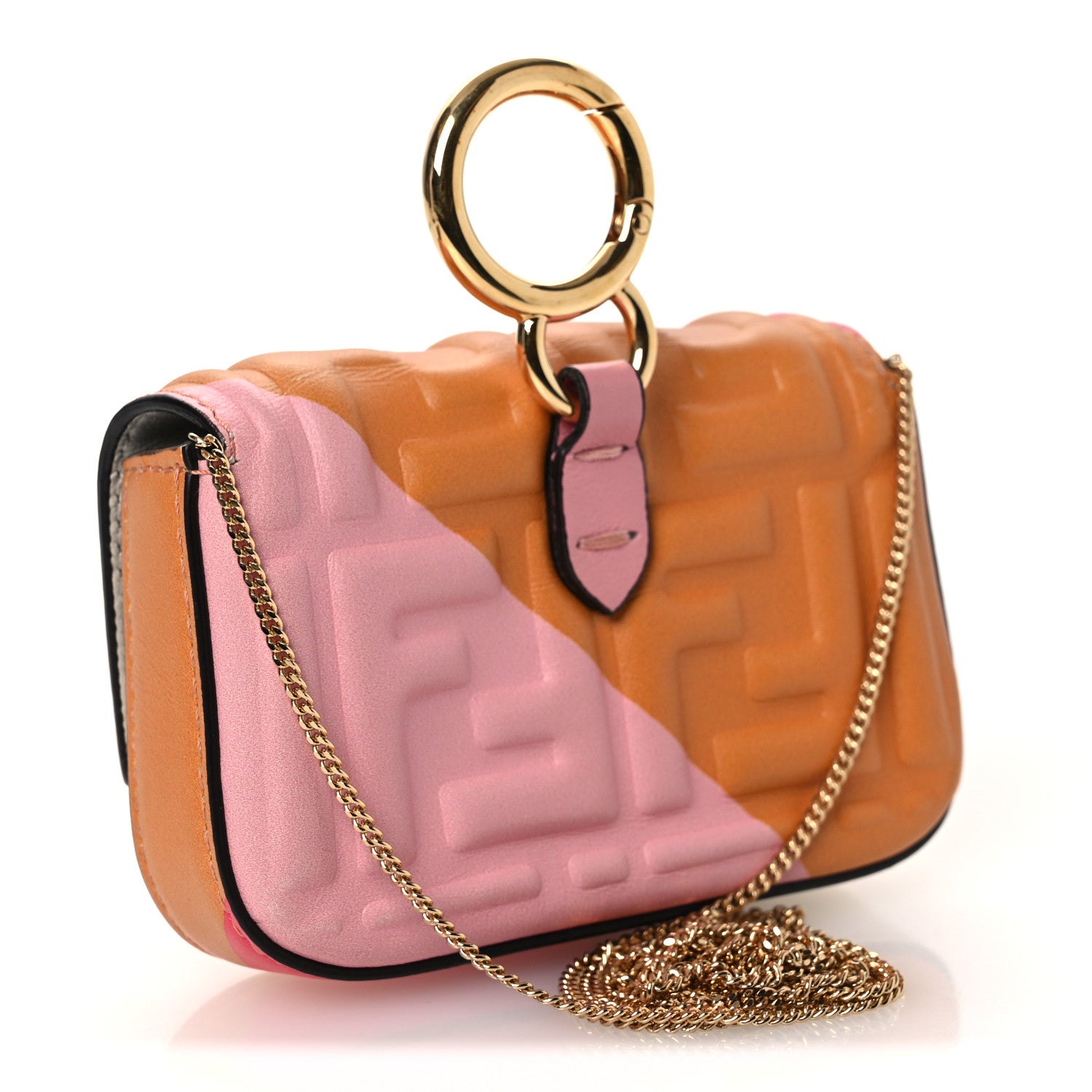 Fendi Nappa FF Embossed Line Print Nano Baguette Charm White Multicolor 3 of 12